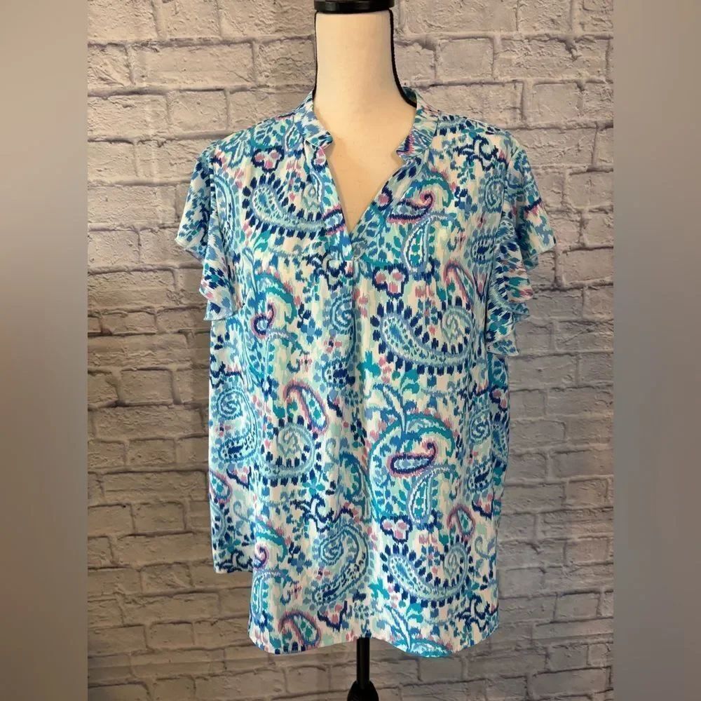 SHEIN Blue and Pink Paisley Blouse